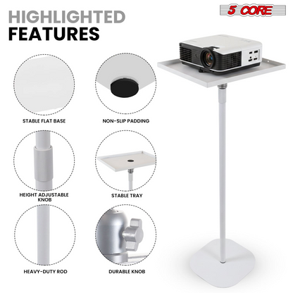 Adjustable 53-inch Start2Finish projector stand with a sturdy base, supporting home office and studio projectors.