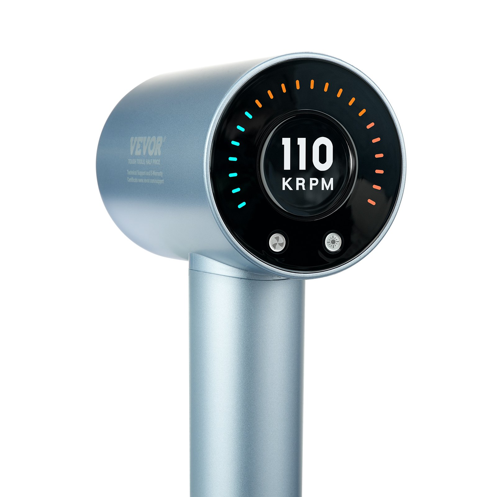 Start2Finish VEVOR high-speed hair dryer with brushless motor, LCD display, diffuser, nozzle, and multiple heat and speed settings.