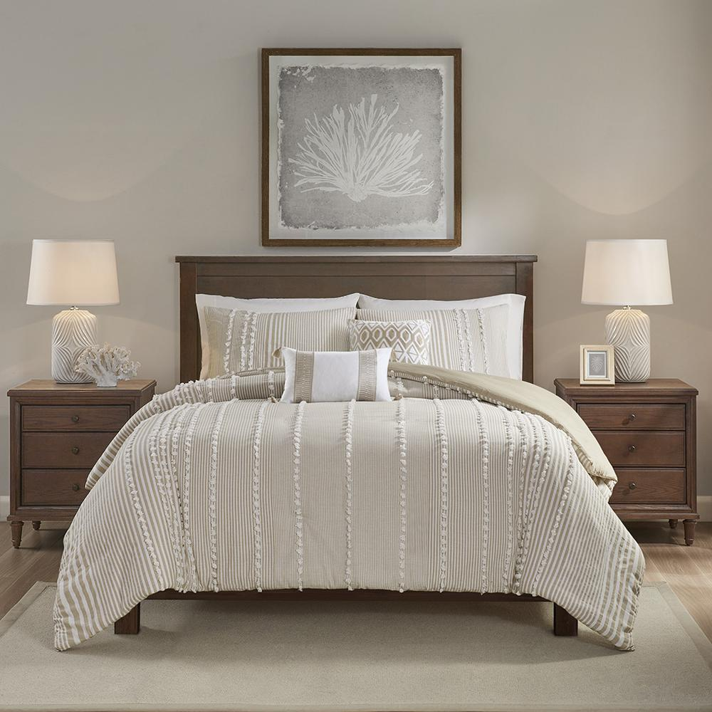 Start2Finish 3-piece cotton yarn-dyed duvet cover set with matching pillowcases, featuring a soft, woven fabric in natural tones.
