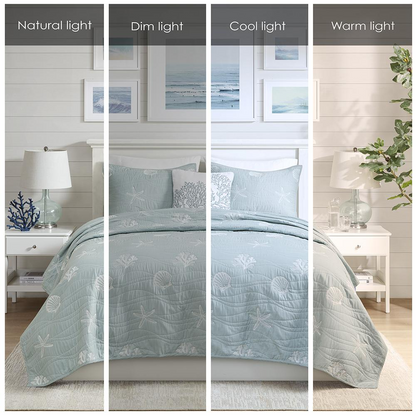 Start2Finish 4-piece cotton reversible embroidered quilt bedding set with matching throw pillow, featuring intricate embroidery and soft fabric.