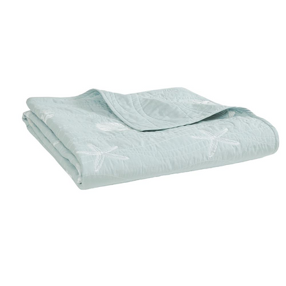 Reversible cotton quilt set with embroidered patterns and matching throw pillow, bedding by Start2Finish.