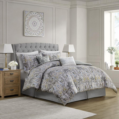 Start2Finish 6-piece cotton comforter bedding set with matching pillow shams and decorative pillows on a neatly made bed.