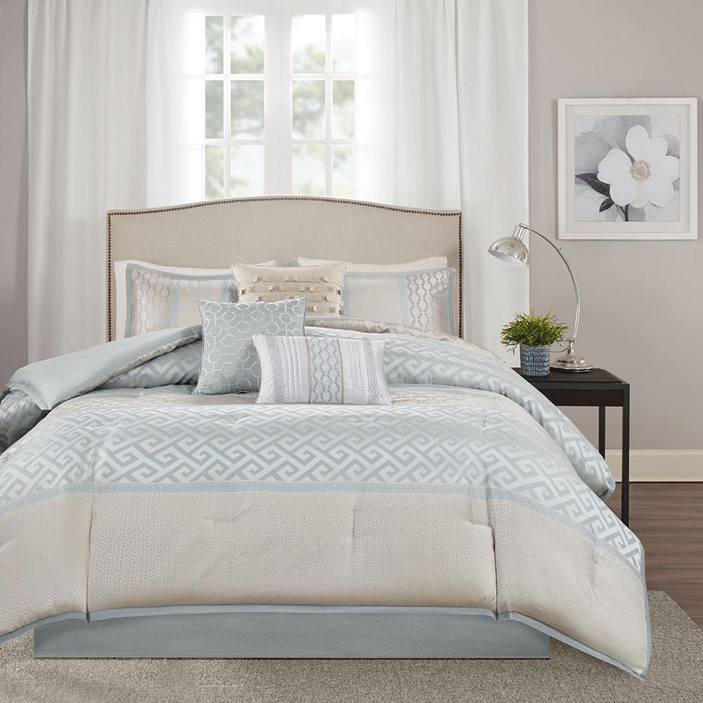 Start2Finish 7-piece comforter set with coordinating pillow shams, featuring a modern, textured design for a cozy bedroom look.