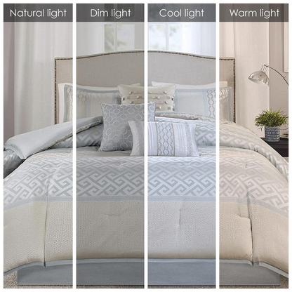 Start2Finish 7-piece comforter set with matching pillow shams and decorative pillows, featuring a cozy, modern design.