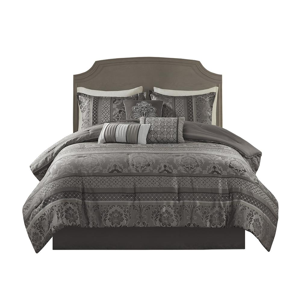 Start2Finish 7-piece Jacquard comforter set featuring a detailed woven pattern and coordinating pillow shams.