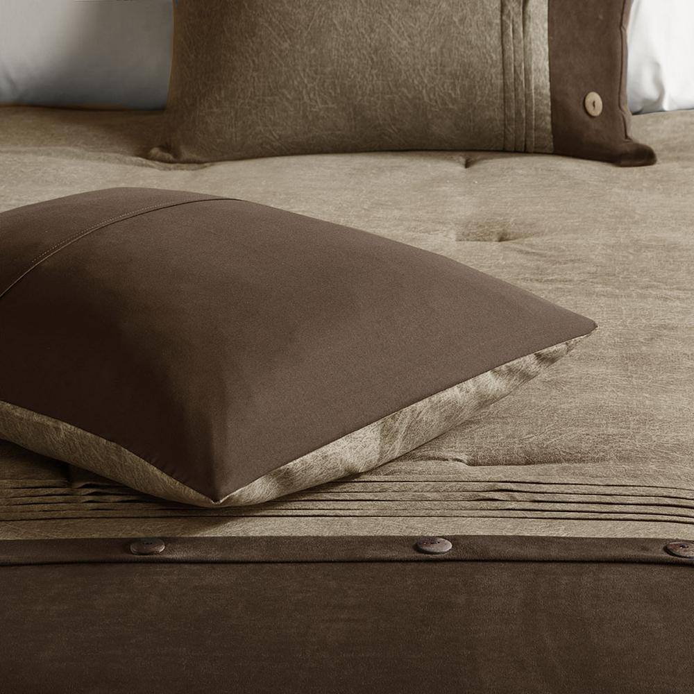 Start2Finish 7-piece faux suede comforter bedding set with matching pillow shams and decorative accents in soft, neutral tones.