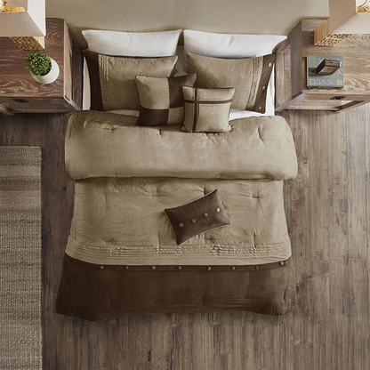 Start2Finish 7-piece faux suede comforter bedding set with matching pillow shams in a soft, cozy fabric for a stylish bedroom look.