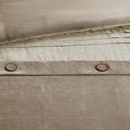 Start2Finish 7-piece faux suede comforter set with matching pillow shams, showcasing soft, plush fabric in a modern bedroom setting.