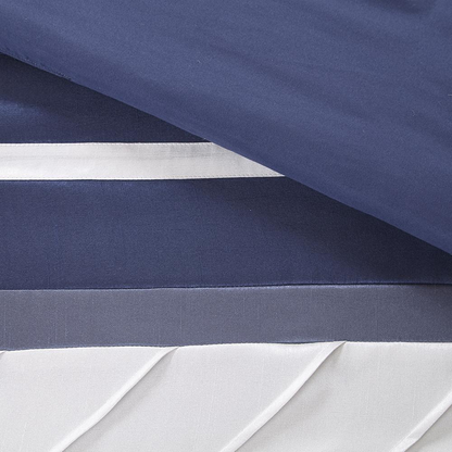 Start2Finish Blaire 7-piece navy comforter bedding set with coordinated pillow shams and decorative accents.