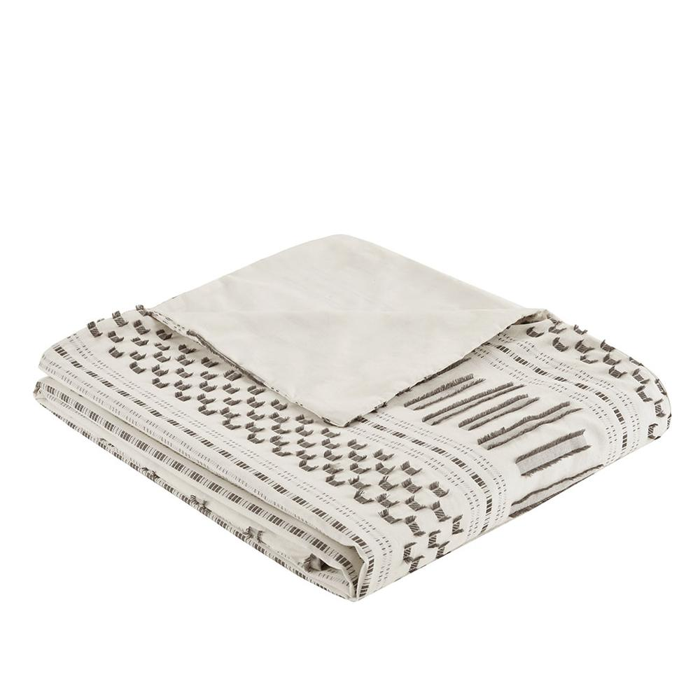 Start2Finish Rhea Cotton Jacquard Duvet Cover Mini Set in Ivory and Charcoal with detailed woven pattern and matching pillow shams
