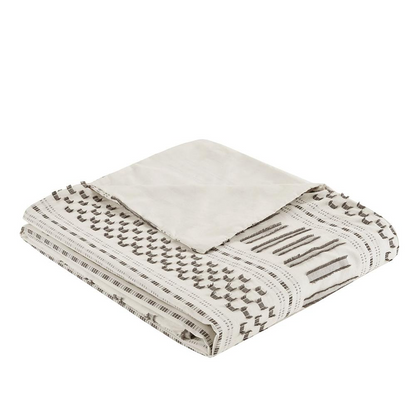 Start2Finish Rhea Cotton Jacquard Duvet Cover Mini Set in Ivory and Charcoal with detailed woven pattern and matching pillow shams