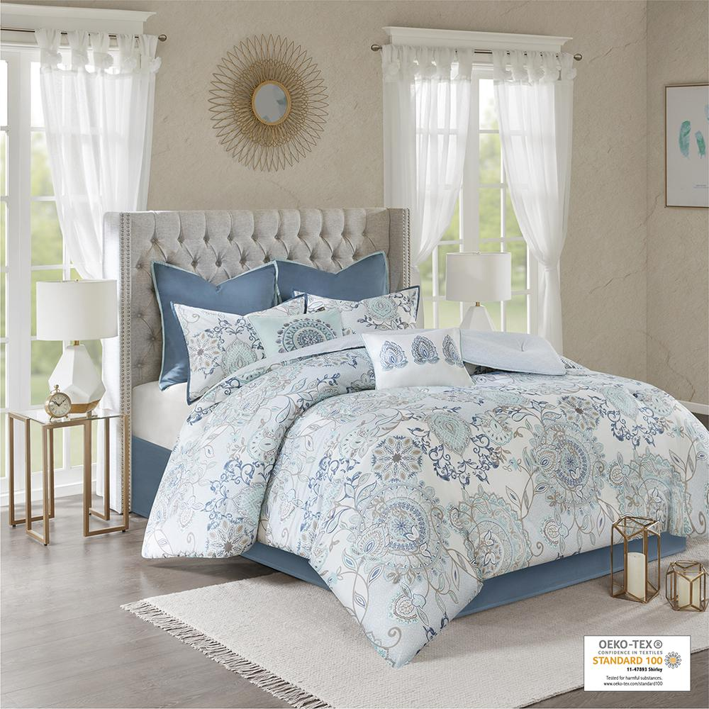 Start2Finish 8-piece cotton floral printed reversible comforter bedding set with matching pillow shams on a bed.