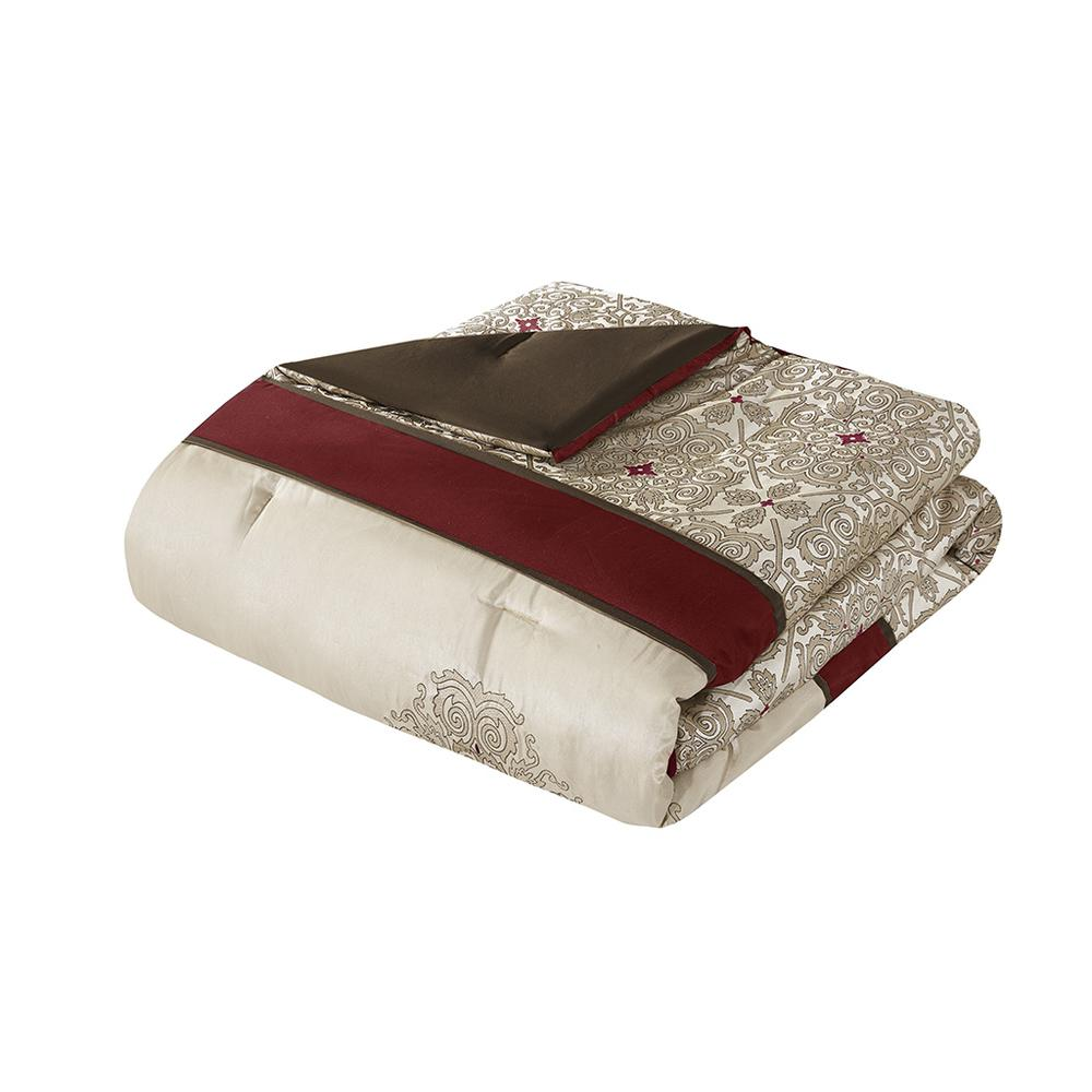 Start2Finish 7-piece Jacquard bedding comforter set with matching throw pillows, featuring intricate woven patterns in elegant colors.