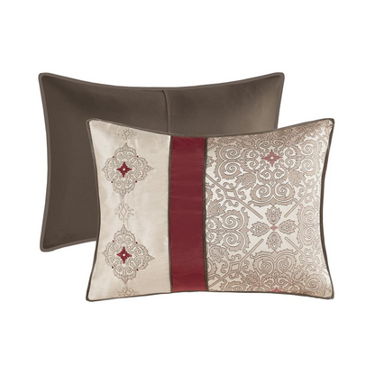Start2Finish 7-piece Jacquard comforter set with matching throw pillows, featuring intricate woven patterns in elegant bedding design.