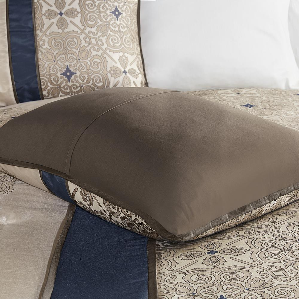 Start2Finish 7-piece jacquard comforter set with matching throw pillows, showcasing intricate woven patterns and plush bedding.