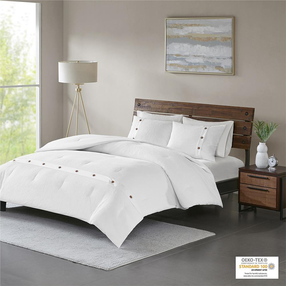 Start2Finish 3-piece cotton waffle weave comforter bedding set with textured fabric and matching pillow shams on a bed.