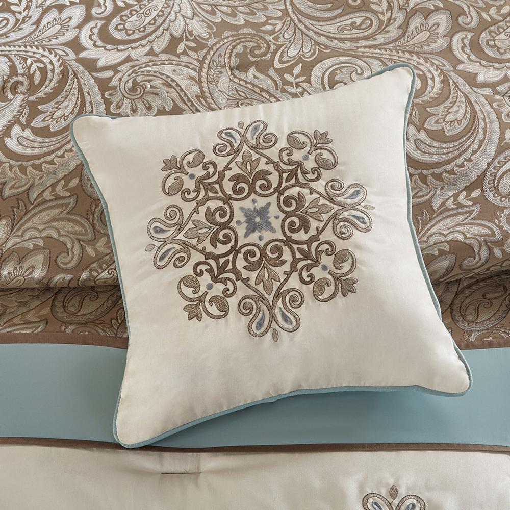 Start2Finish Jacquard 7-piece comforter bedding set with intricate woven design and matching pillow shams.