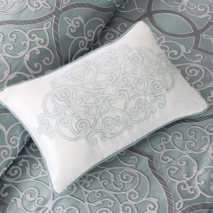 Start2Finish 12-piece comforter set with cotton bed sheets, featuring cozy bedding with decorative pillows and matching linens.