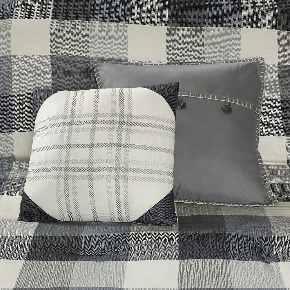 Start2Finish 7-piece herringbone bedding comforter set with matching pillow shams and decorative pillows in a stylish pattern.