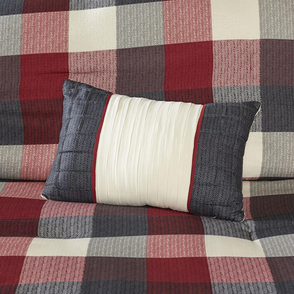 Red Ridge 7-piece Herringbone Comforter Set by Start2Finish, showing the bedding with a herringbone pattern and matching pillow shams.