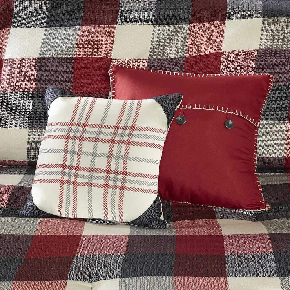 Start2Finish Ridge 7-Piece Herringbone Comforter Set in red, showcasing the bedding with a herringbone pattern and matching pillow shams.