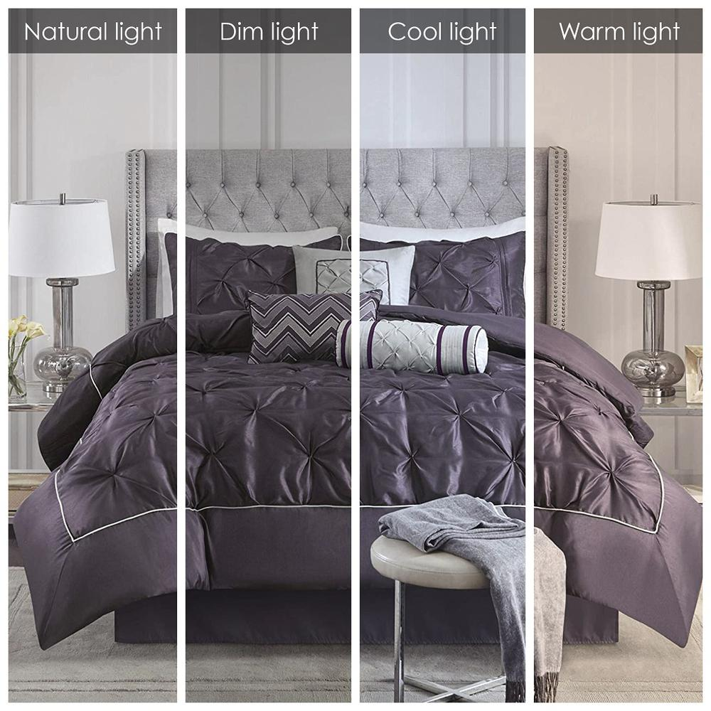 Start2Finish Laurel 7-piece tufted comforter set in plum, showing the elegant, plush bedding with tufted details and matching pillows.