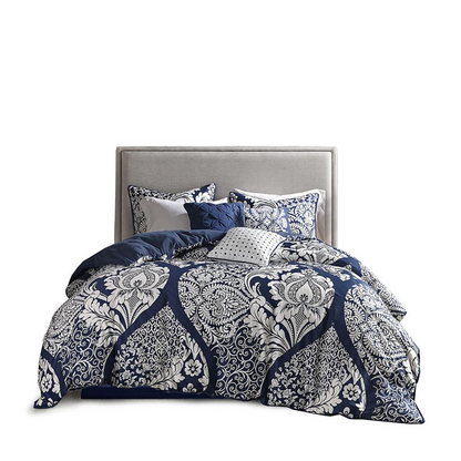 7-piece cotton printed comforter set by Start2Finish with colorful floral pattern on soft bedding and matching pillow shams.