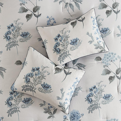 Start2Finish 7-piece printed seersucker bedding comforter set with matching throw blanket, featuring a stylish, textured design.