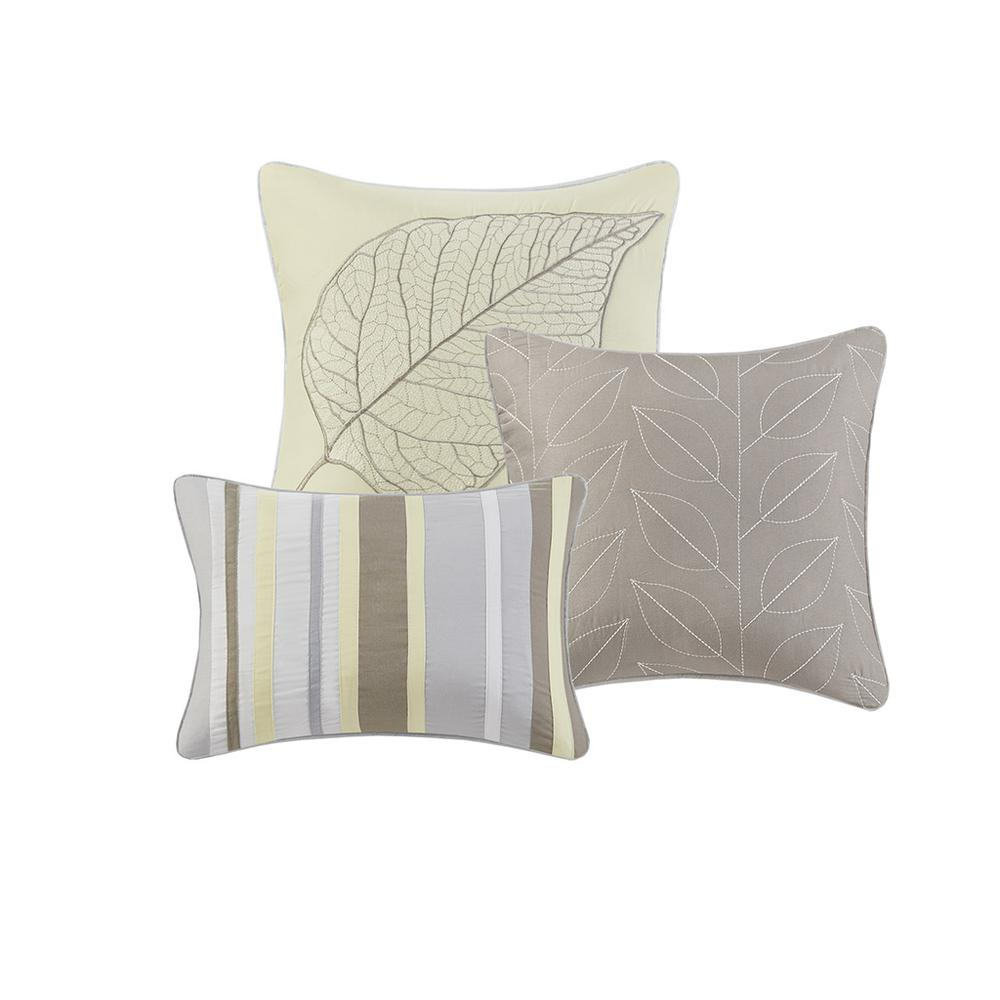 Start2Finish 6-piece embroidered quilt bedding set with matching throw pillows, featuring intricate stitched patterns.