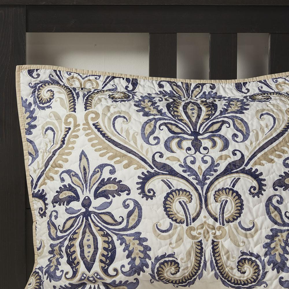 Start2Finish 6-piece reversible quilt bedding set with matching throw pillows, featuring patterned and solid fabric designs.