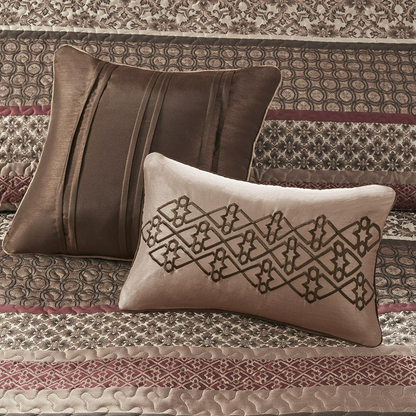 Start2Finish 5-piece reversible jacquard bedspread set with floral and geometric patterns on a plush fabric surface.