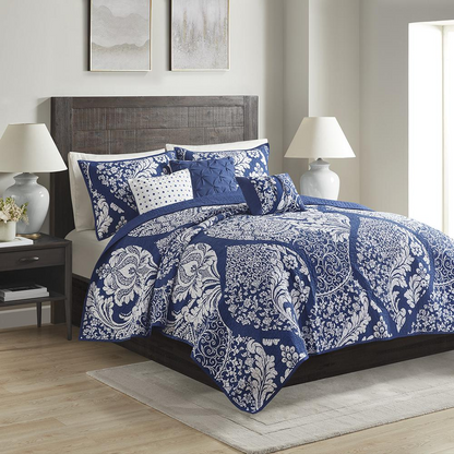 Start2Finish 6-piece printed cotton quilt bedding set with matching throw pillows, featuring colorful patterns and soft, comfortable fabric.