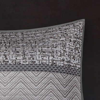 Start2Finish 6-piece reversible jacquard quilt bedding set with matching throw pillows, featuring intricate woven patterns in neutral tones.
