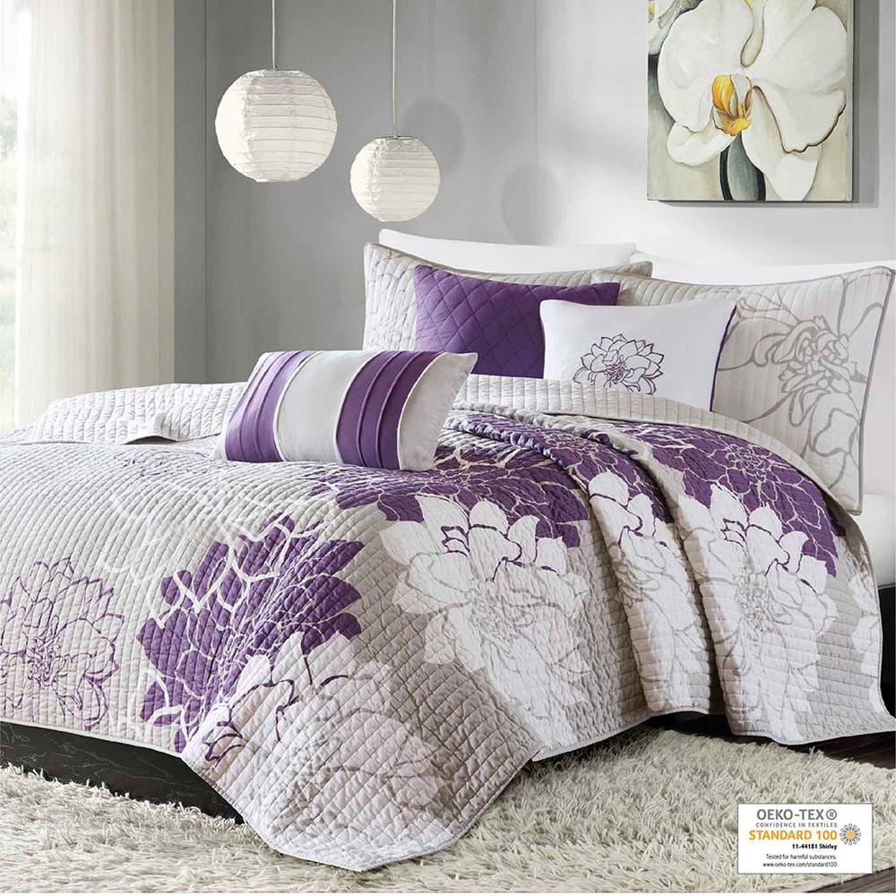 Start2Finish 6-piece printed cotton quilt set with matching throw pillows, featuring colorful floral and geometric patterns.
