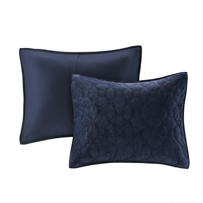 Start2Finish Harper 3-piece velvet quilt set in navy, featuring a plush velvet texture and coordinating pillow shams.
