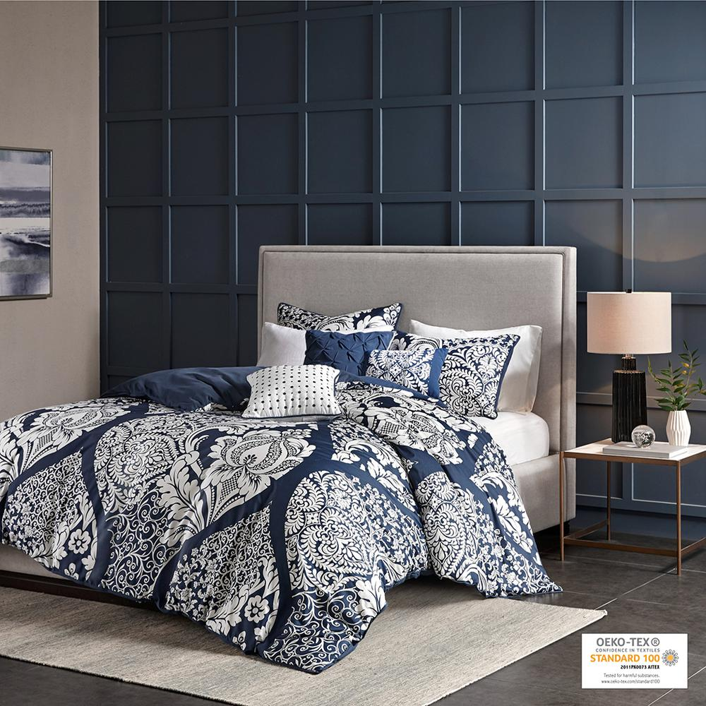 Start2Finish Vienna 6-piece printed duvet cover set in indigo, showcasing the stylish floral design and matching pillowcases.