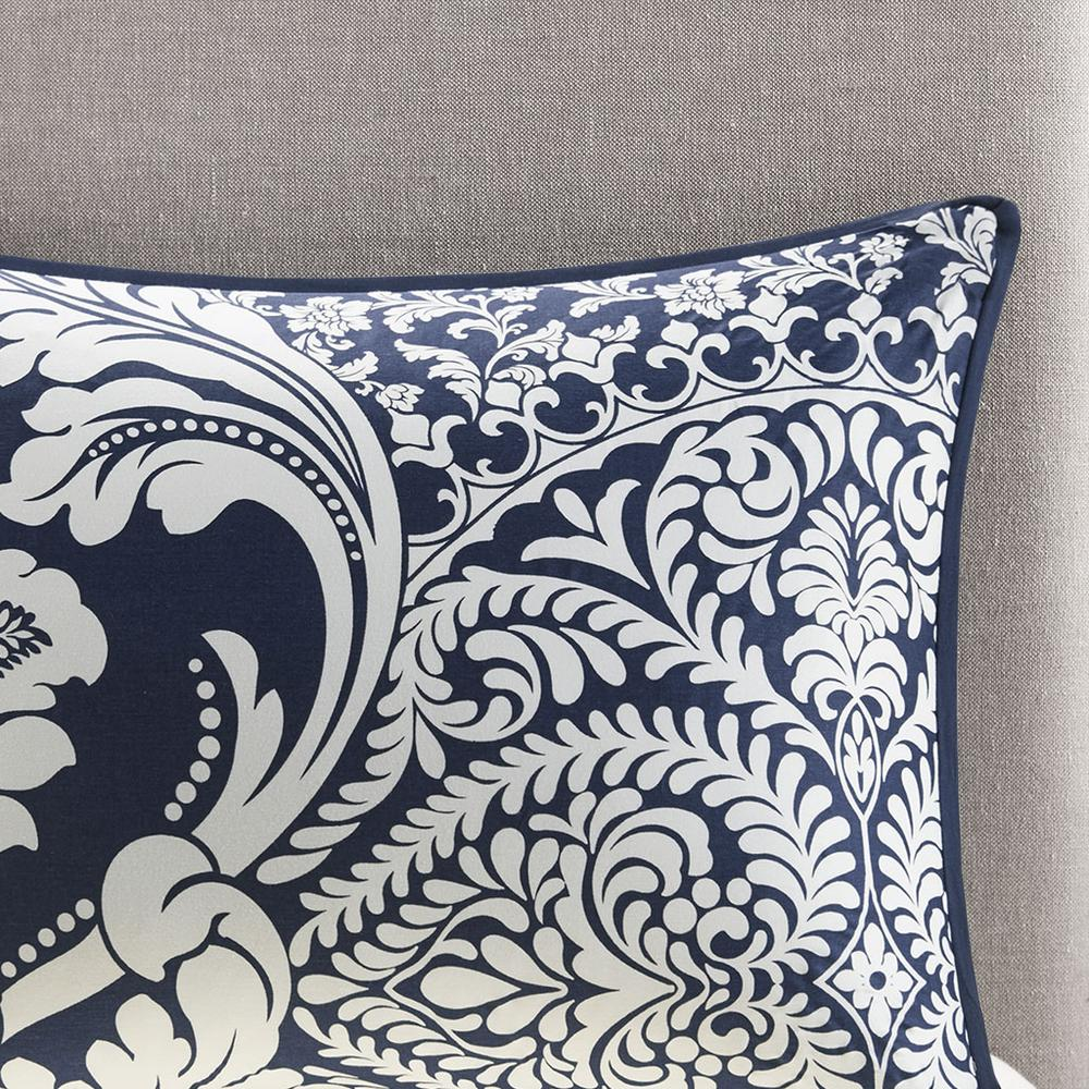 Vienna 6-piece printed duvet cover set in indigo by Start2Finish, featuring floral and geometric patterns on soft fabric.