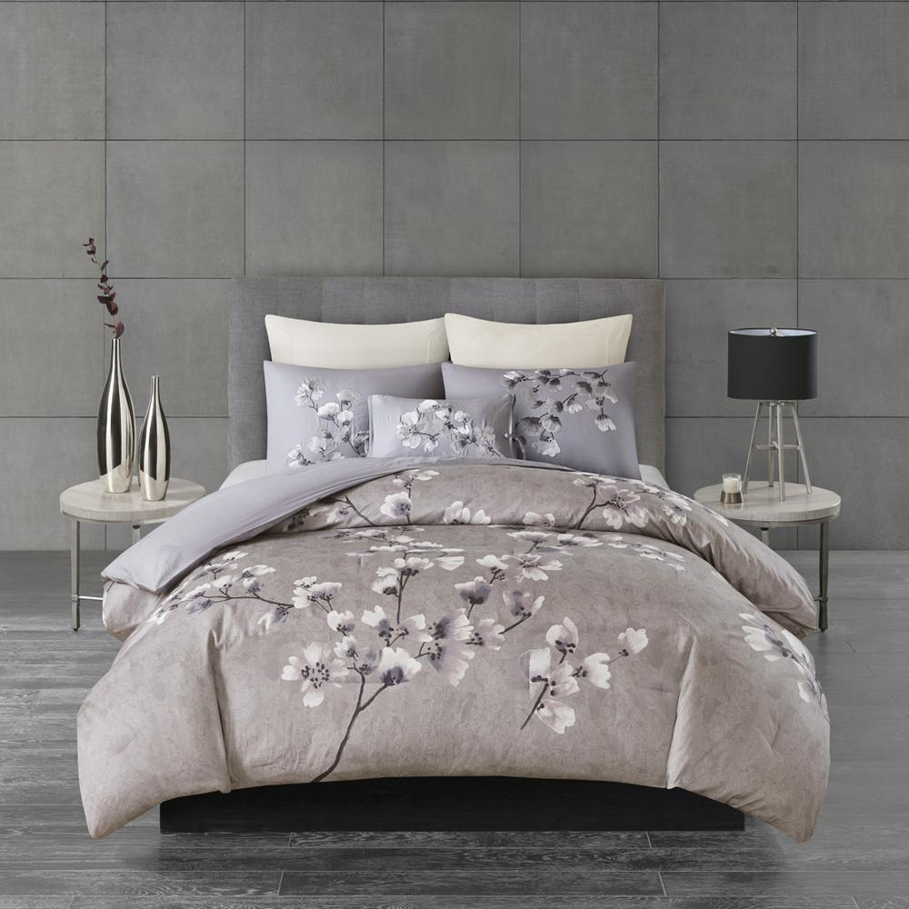 Start2Finish 3-piece cotton sateen printed comforter set with floral design on a bed in a cozy bedroom.