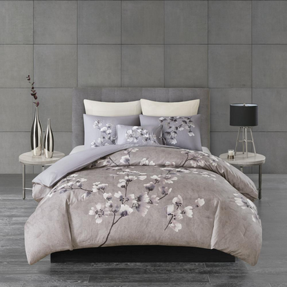 Start2Finish 3-piece cotton sateen printed comforter set with floral design on a bed in a cozy bedroom.