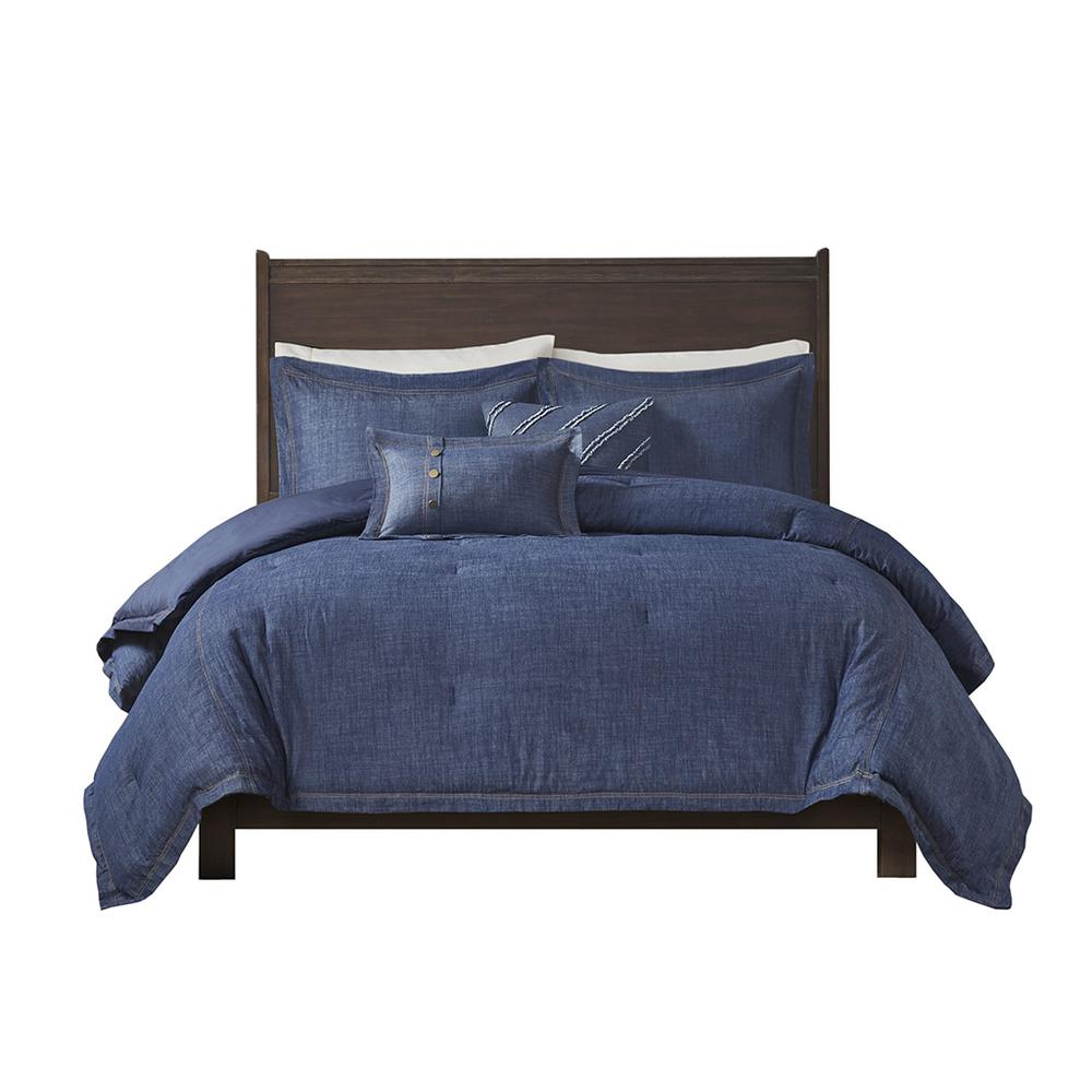 Start2Finish Perry oversized denim comforter set in blue, showing a cozy, textured bedding ensemble with matching pillowcases.