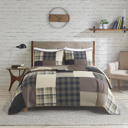 Start2Finish Winter Hills oversized cotton quilt set in tan, featuring a cozy, textured quilt with matching pillow shams.