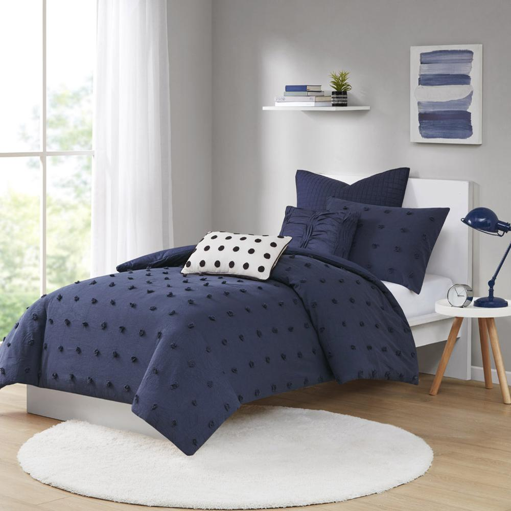 Start2Finish cotton jacquard duvet cover set with euro shams and throw pillows, showcasing elegant textured bedding design.