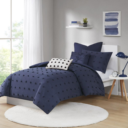 Start2Finish cotton jacquard duvet cover set with euro shams and throw pillows, showcasing elegant textured bedding design.