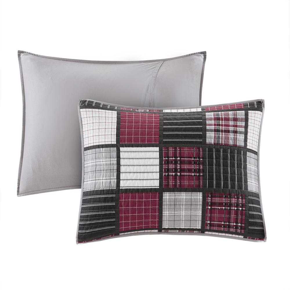 Start2Finish Tulsa oversized plaid cotton quilt set in red and grey with a bold plaid pattern, soft and cozy for bedroom decor.