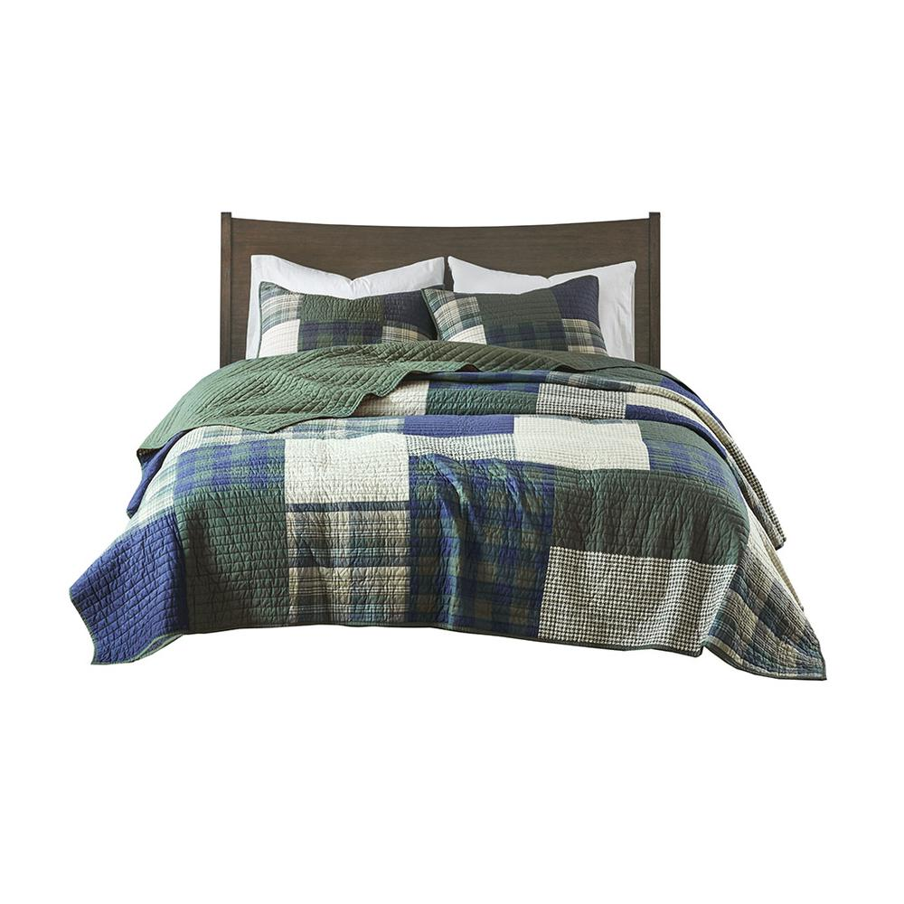 Start2Finish Mill Creek oversized green cotton quilt set with textured bedding design, shown spread on a bed.