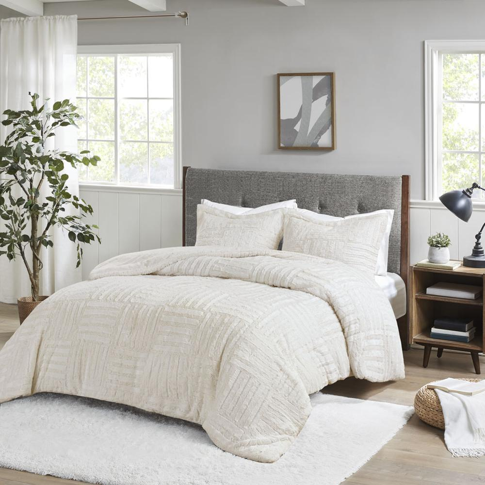 Start2Finish Arctic Fur down alternative comforter mini set in ivory, shown on a neatly made bed with pillows.