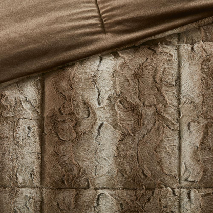 Start2Finish 4-piece faux fur comforter set with plush, soft bedding in neutral tones, perfect for cozy bedroom decor.