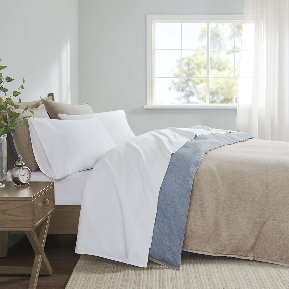 Start2Finish Pima Cotton Sheet Set with smooth, white bedsheets and pillowcases, showcasing soft, high-quality cotton bedding.