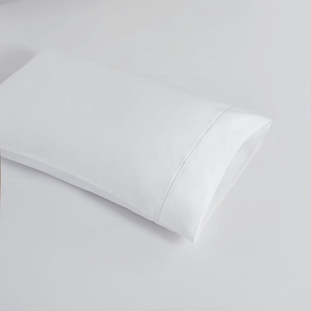 Start2Finish Pima Cotton Sheet Set with smooth, white bedsheets and pillowcases laid out on a bed for a comfortable sleep.