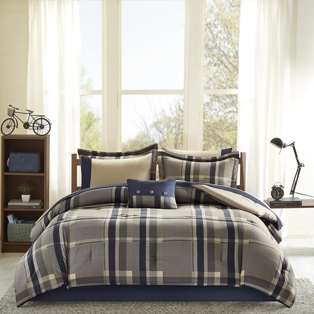 Start2Finish plaid comforter set with matching bed sheets, featuring a cozy, multi-colored plaid pattern on a neatly made bed.